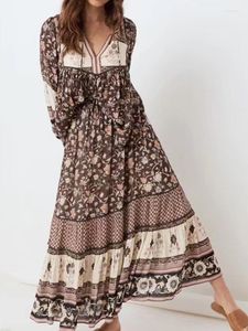 Женские блузки Boho шнурка кисточка с цветочной рубашкой Женская эластичная талия макси длинные юбки блуз блуз.
