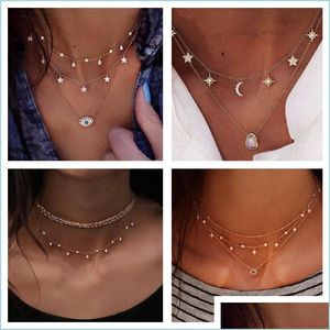 Pendant Necklaces 4 Styls Mtilayer Little Star Necklace Gold Moon And Bling Diamond Jelwery For Women Girls Drop Delivery 20 Vipjewel Dhbpf