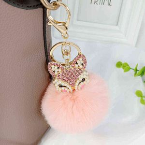 КЛАЧИНА Симпатичный Pompom Charm Charm Mini Fox Fur Pendant for Women Bag Caring Keyring Мобильный телефон