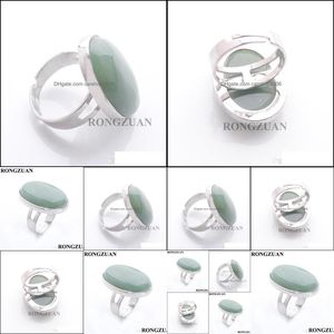 Solitaire Ring Womens Finger Rings Natural Aventurine Cabochon Stone Oval Bead Justerbar fest Ring Fashion Jewelry Sier Carshop2006 Dhoiz