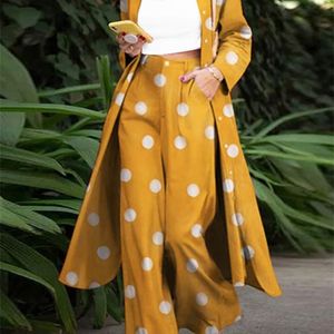 Calça de duas peças femininas Moda Mulheres Urbano Ruaco 2pcs Primavera de Manga Longa Liga Larde Landes Suits Zanzea Bohemian Polka Dot Pant Sets Logo 220913