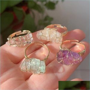 Bandringe BK Großhandel Schmuck Handgemachte Wire Wrap Natürliche Kristallringe Heilstein Für Frauen Grüner Fluorit Klarer Quarz Vipjewel Dhgo0