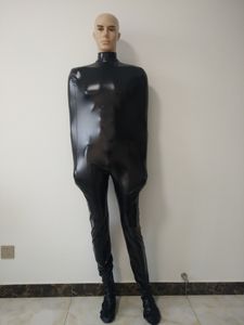 Mens Catsuit Costumes Sexig svart glänsande metallisk spandenx zentai kostym vuxen cosplay delad ben mummy fancy klänning med inner arm ärm