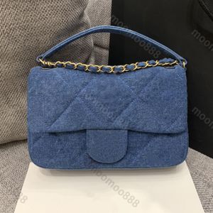 12a helt ny spegelkvalitetsdesigner klassisk liten flik tryckväska 23 cm lyxiga handväskor kvinnor denim quiltad handväska crossbody svart axel guldkedja låda väska