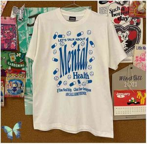 メンズTシャツピルプリントメンタルヘルスTシャツヒップホップメン女性高品質のホワイトティーT220909