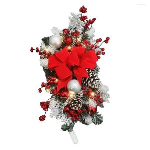 Decorative Flowers Christmas Garland Decorations Wreaths With Lights Red Berry Rattan Artificial Wreath For Stair