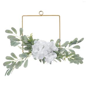 Fiori decorativi Appesi in metallo Ghirlanda a cerchio Ortensia bianca e foglie di salice Ghirlanda ad anello di vite