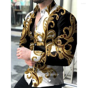 Men's Casual Shirts Fashion Luxury Social Men Turn-down Collar Buttoned Shirt Flower Print Long Sleeve Tops Mens Clothes Prom Cardigan