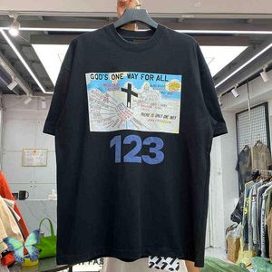 Men's T-Shirts Khaki Black Heavy Fabric Men's 2022 Summer RRR123 Cross Church Print Casual T-Shirt T220909