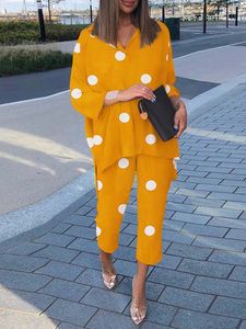 Kvinnors tvådelade byxor Två stycksuppsättningar Zanzea Fashion Polka Dot Printed Pant Set Women Summer Matching Set Casual Urban Tracksuits Trouser Suits 2st 230511