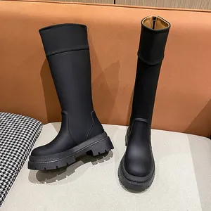 Black Matte Soft Leather Ankle Boots Round Toe Roman Goth Beige Women's Fashion Winter Long Boots