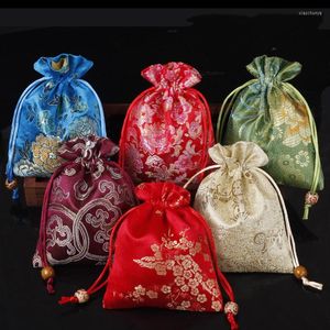 Gift Wrap 10pcs Flower Chinese Style Silk Brocade Lucky Bag Small Drawstring Jewelry Packaging Bracelet Lavender Pouch Sachet