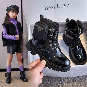 Boots Girls' Martin boots spring and autumn single boots fashion girls' British style short children's plush leather