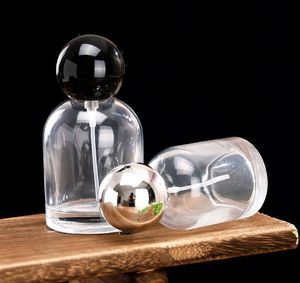 30ml 50ml 100ml Clear Glass Crimp Perfume Refillable Bottle Black Silver Ball Shape Lid Empty Cosmetic Packing Spray Bottle