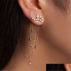 Stud Gold Sier Sparkly Star Fringed Back Pendant With Delicate Stud Earrings Chain Tassel Earring Jewelry For Womnen Girls D Yydhhome Dh0Sa