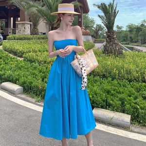 Casual Dresses Summer Blue Midi Strapless Tube Top Dress Women 2022 Long Sexy Elegant Formal For Wedding Guest Vacation Birthday Prom