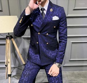 Men's Tracksuits Korean Fashion Printing Suit Wedding Jacquard Dress Slim Trend Three-piece Sets Costumes