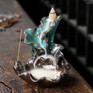 Fragrance Lamps Lotus Leaf Design Backflow Incense Burner Two-way Use Home Decor Ornaments Buddhist Base For Table