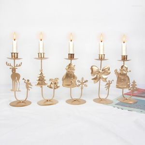 Candle Holders Christmas Party Gold Color Candlestick Creative Cute Santa Holder Metal Antiques Table Home Decoration