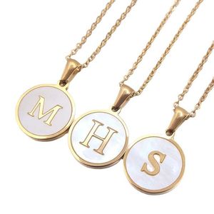 Anfangsbuchstaben-Halskette von A bis Z, weiße Muschel, runder Alphabet-Anhänger, Edelstahl, Buchstaben für Männer und Frauen, Anhänger, Charm-Schmuck, Geschenk