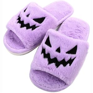 Slippers Purple Halloween Fuzzy House Slippers Jack O Sapatos de abóbora de lanterna engraçados kawaii chinelos para meninas Claquette femme 220913