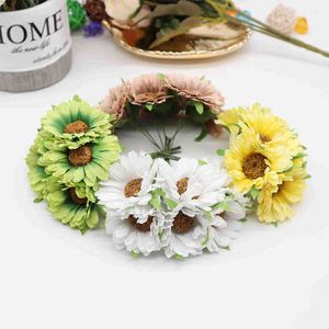 Faux blommor grönare 6 st handgjorda gerbera mode hemträdgård brud diy kransmaterial bröllop bankett dekoration konstgjorda blommor sax j220906