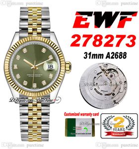 EWF 31mm 278273 ETA A2688 Automatiska damer Titta på två ton Yellow Gold Green Dial Dial Jubileesteel Armband Super Edition Womens Samma serie Kort PURETIME D4 D4