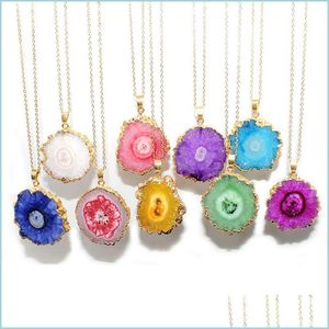 Pendant Necklaces Necklace Jewelry Luxury Natural Crystal Drusy Healing Gemstone Original Sunflower Stone Style Pendant Ne Bdejewelry Dhrls