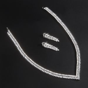 Wedding Jewelry Sets Classic Zircon Necklace Stud Earrings Set Female Bridal Necklaces