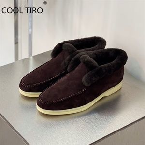 Boots Coffee Suede Men Snow Natural Fur Open Walk Ankle Boot Winter Loafers Wool Moccasin Slip on Flats Hightop Casual Shoes 220913