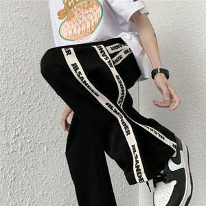 Men's Pants Two Stripe Letter Graphic Men's Casual Pant High Street Hip Hop Loose Straight Trousers Black Sport Unisex