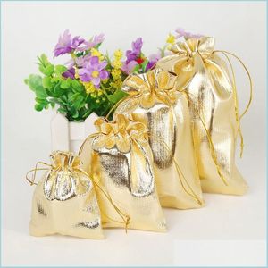 Smyckespåsar väskor nya SIZES Fashion Gold Plated Gaze Satin Jewelry Bags Christmas Gift Pålar Bag x9cm x12cm x15 Whole2019 DHXN5