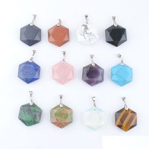 Colliers pendants Facet Polygone Shape Stone Pendants Natural Zoisite Jasper turquoises Agate Black Amethyst Opal Crystal newdhbest dhqnd