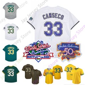 Jose Canseco Jersey 33 1989 Home Deplasman Beyaz Gri Yeşil Sarı Düğmeli Kazak Tümü Dikişli