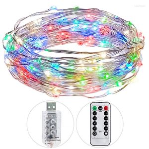 Strings ROPIO 5M/10M Led String Lights With Remote Control Silver Copper Wire Fairy Light For Wedding Xmas Christmas Holiday Decor