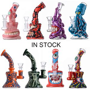 Heady Glass Dab Rigs Octopus Hookahs Einzigartige Bongs Halloween-Stil Glow In the Dark Wasserpfeifen Duschkopf Perc 14,5 mm Innengewinde TX825