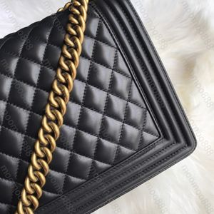 12A All-New Mirror Designer Quality Lambskin Caviar Boy Bags Medium 28cm Luxurys Handbags Womens Genuine Leather Quilted Flap Purse Black Shoulder Gold Chain Box Bag