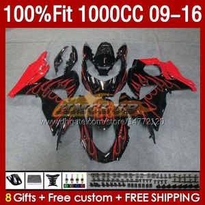 Injektionsm￤ssa f￶r Suzuki GSXR-1000 K9 Red Flames Blk GSXR 1000 CC 151NO.19 GSXR1000 09 10 11 12 13 14 15 16 1000CC 2009 2010 2012 2013 2013 2014 2015 2015 OEM Fairing