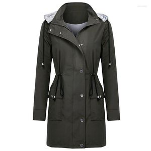 Trench feminina casacos de estilo feminino Comércio de lazer com capuz Aceite a cintura Rainwear