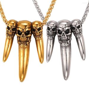 Pendant Necklaces Gold Color Skull Spike Necklace For Men Gift Wholesale Punk Hip Hop Stainless Steel Jewelry P326