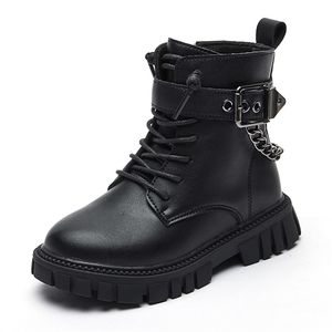 Boots Fashion Boys Cool Children Black Girls Motorcycle with Metal Chains Ristergarten School Rubber 220913