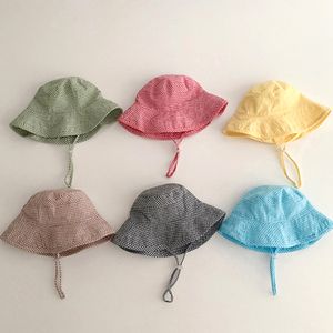 Cappello da sole estivo a tesa larga per bebè con stampa scozzese Cappello da pescatore per bambini Berretto da pescatore in cotone per ragazzi Neonate Cappello da sole Cappellino per bambini