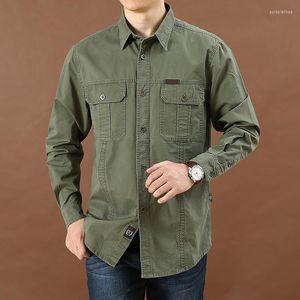 Men's Casual Shirts Green Black Cargo Long Sleeves For Men's 2023 Spring Autumn Fashion Oversize 4XL 5XL 6XL Military Clothes Blouse