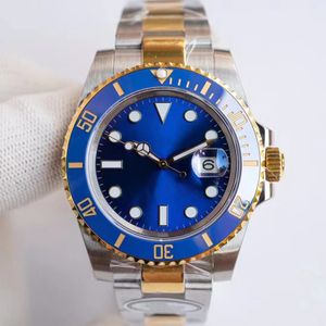 Mechanische Herrenuhr, 41 mm, blaue wörtliche Keramiklünette, Gold-Edelstahl, Premium-Kaliber 2813, Automatikaufzug, Montre de Luxe, Saphir-Leuchtuhr