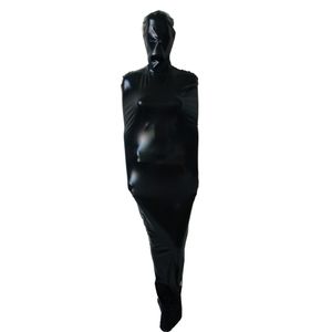 Kadın seksi catsuit kostümleri siyah mumya tam bodysuit parlak metalik spandeks zentai takım elbise yetişkin cosplay fantezi elbise iç kol olmadan