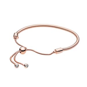 Kvinnor Rose Gold Slider Charm Armband Bröllopsdesigner smycken med originalbox för Pandora Real Silver Girl Gift Snake Chain Armband