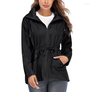 Women's Trench Coats Women's Women Autumn Winter Warm Lightweight Raincoat Solid Windproof Jacket Hooded Hiking Long Rainwear Active