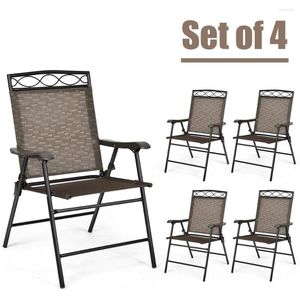 Camp Furniture Set Of 4 Patio Folding Chairs Sling Portable Dining Chair W/ Armrest OP70338