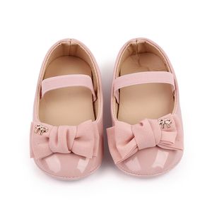 Erste Wanderer für Babys, niedliche Schleife, für Neugeborene, Kleinkinder, Kleinkinder, Prinzessinnenschuhe, PU-Leder, rutschfeste Gummi-Baby-Mokassins mit weicher Sohle