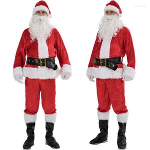 Fatos masculinos 5 pcs / conjunto Natal Papai Noel traje fantasia vestido 2022 adultos homens cosplay roupa vermelha terno plus size S-3XL